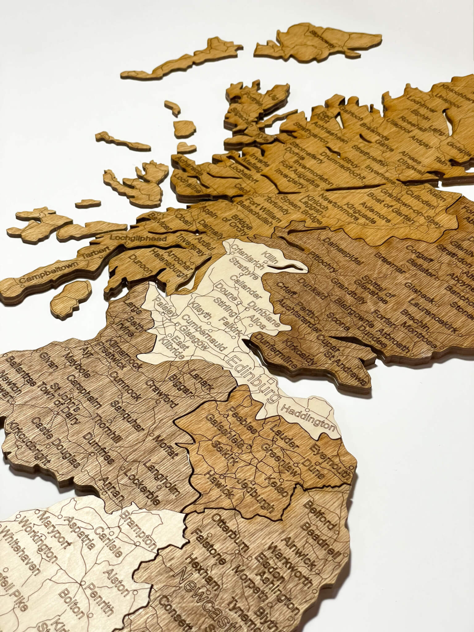 Carte en bois du Royaume-Uni - détail