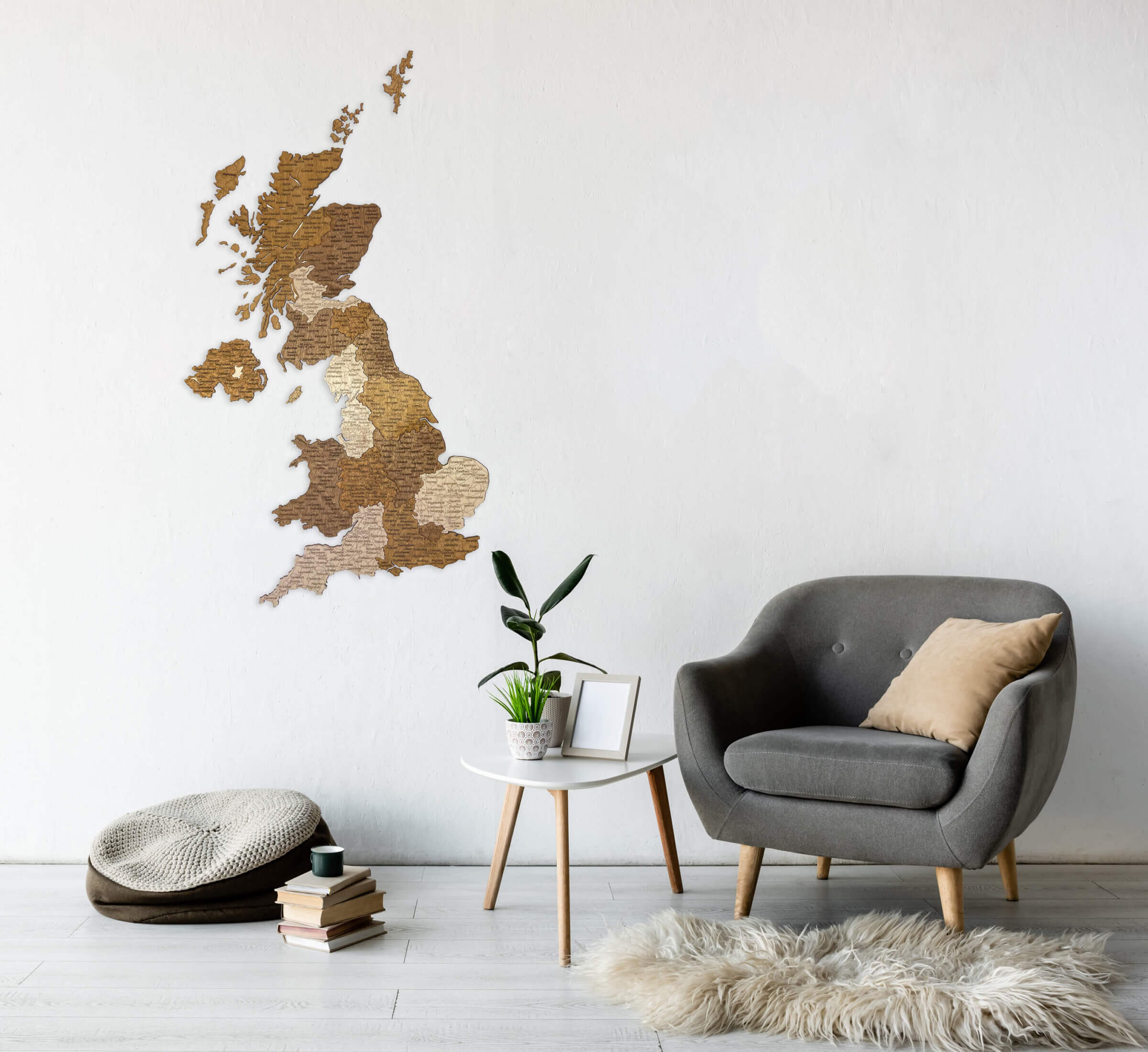 Carte en bois du Royaume-Uni - décoration murale