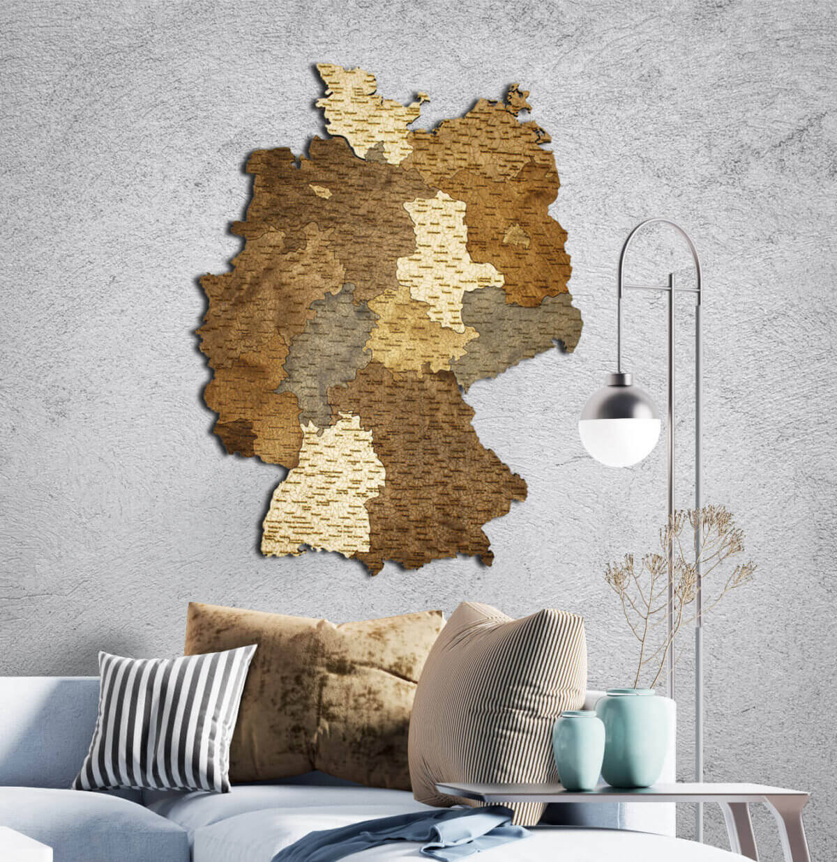 Carte de l'Allemagne en bois - Décoration murale multicouche