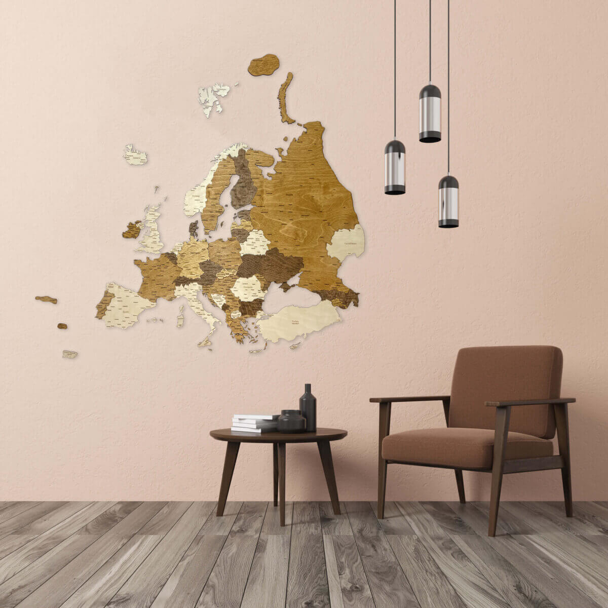 Carte 3D de l'Europe en bois - décoration murale