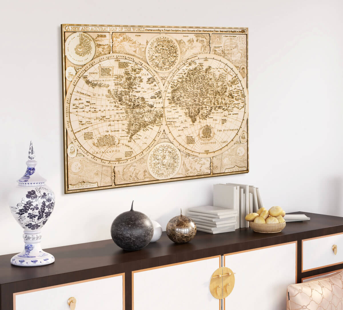 Carte du monde historique en bois - de 1626