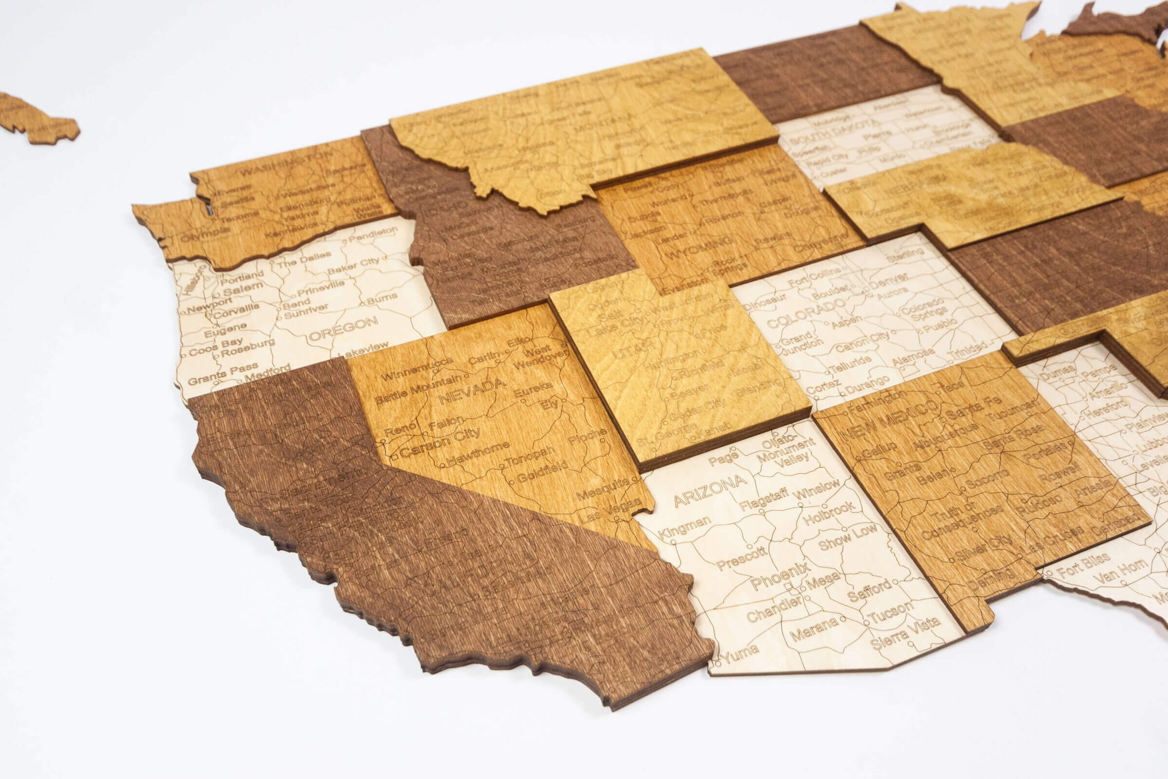 Carte 3D des États-Unis en bois