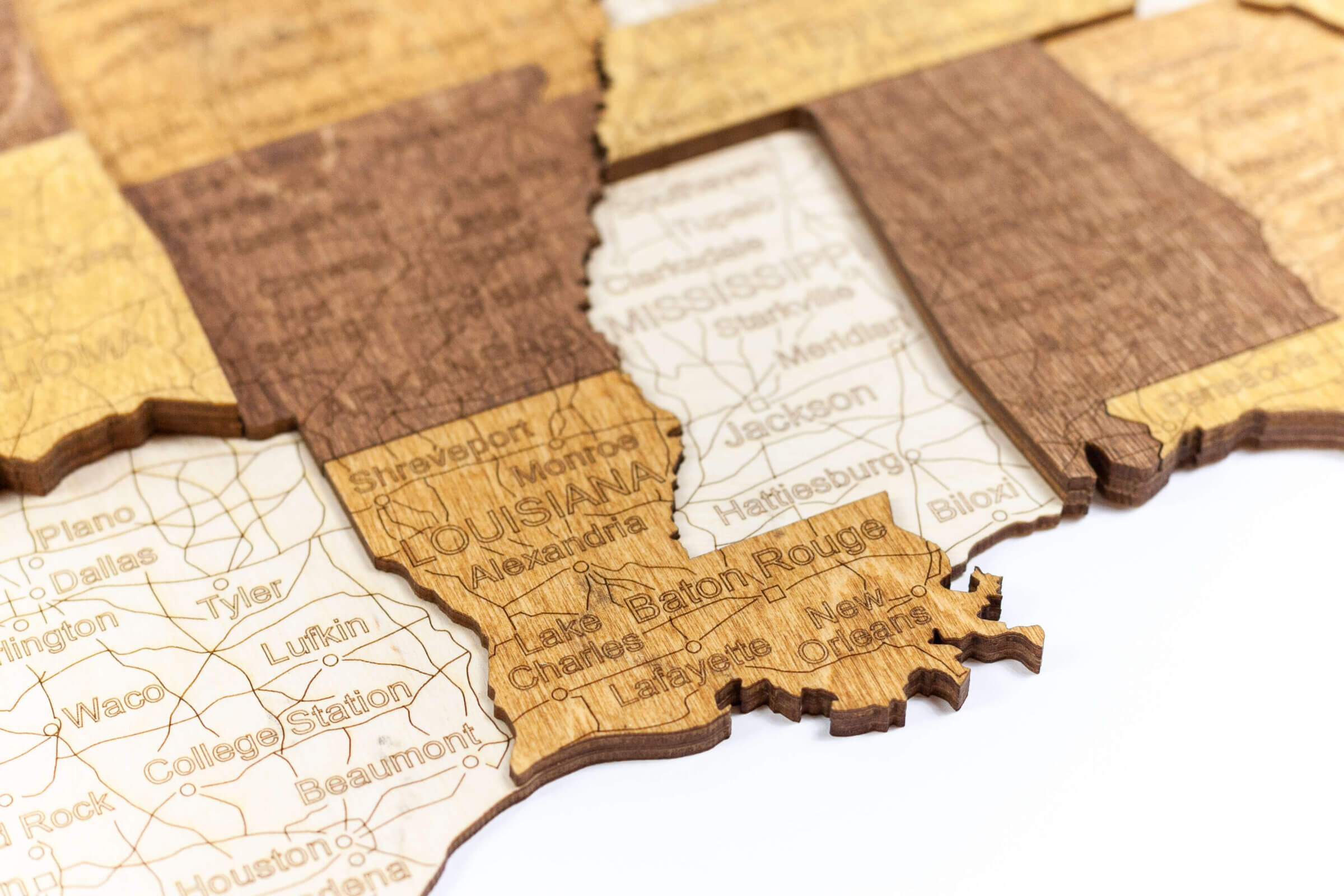 Carte 3D des États-Unis en bois