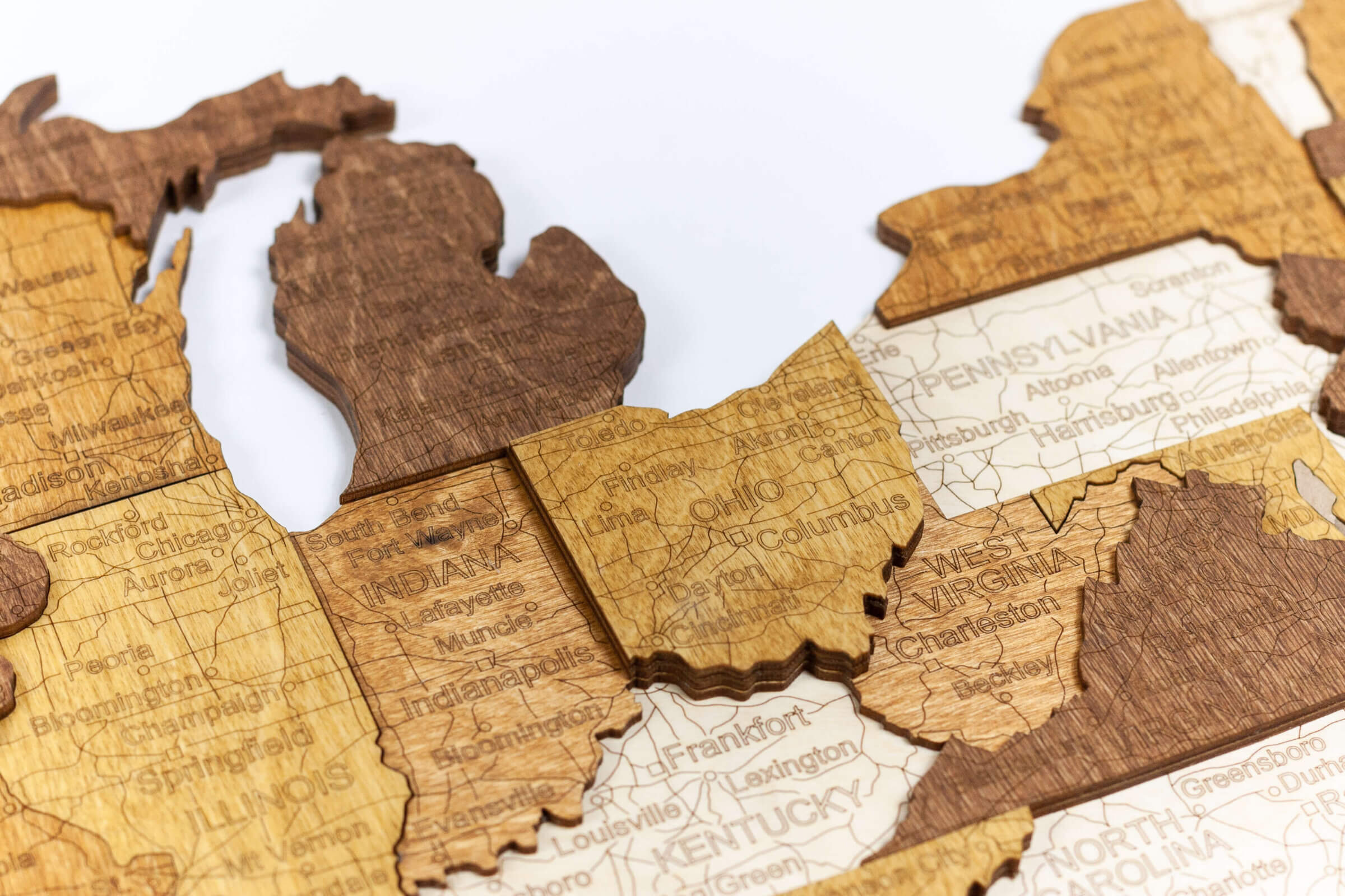 Carte 3D des États-Unis en bois