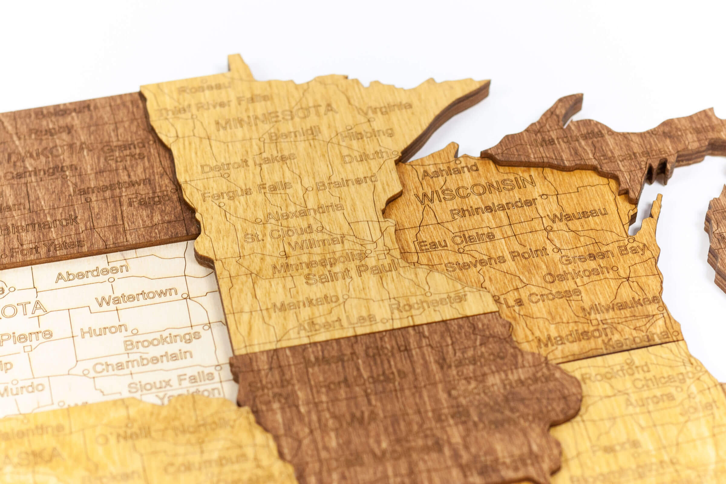 Carte 3D des États-Unis en bois