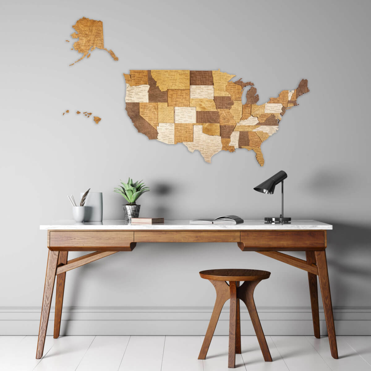Carte en bois 3D des États-Unis