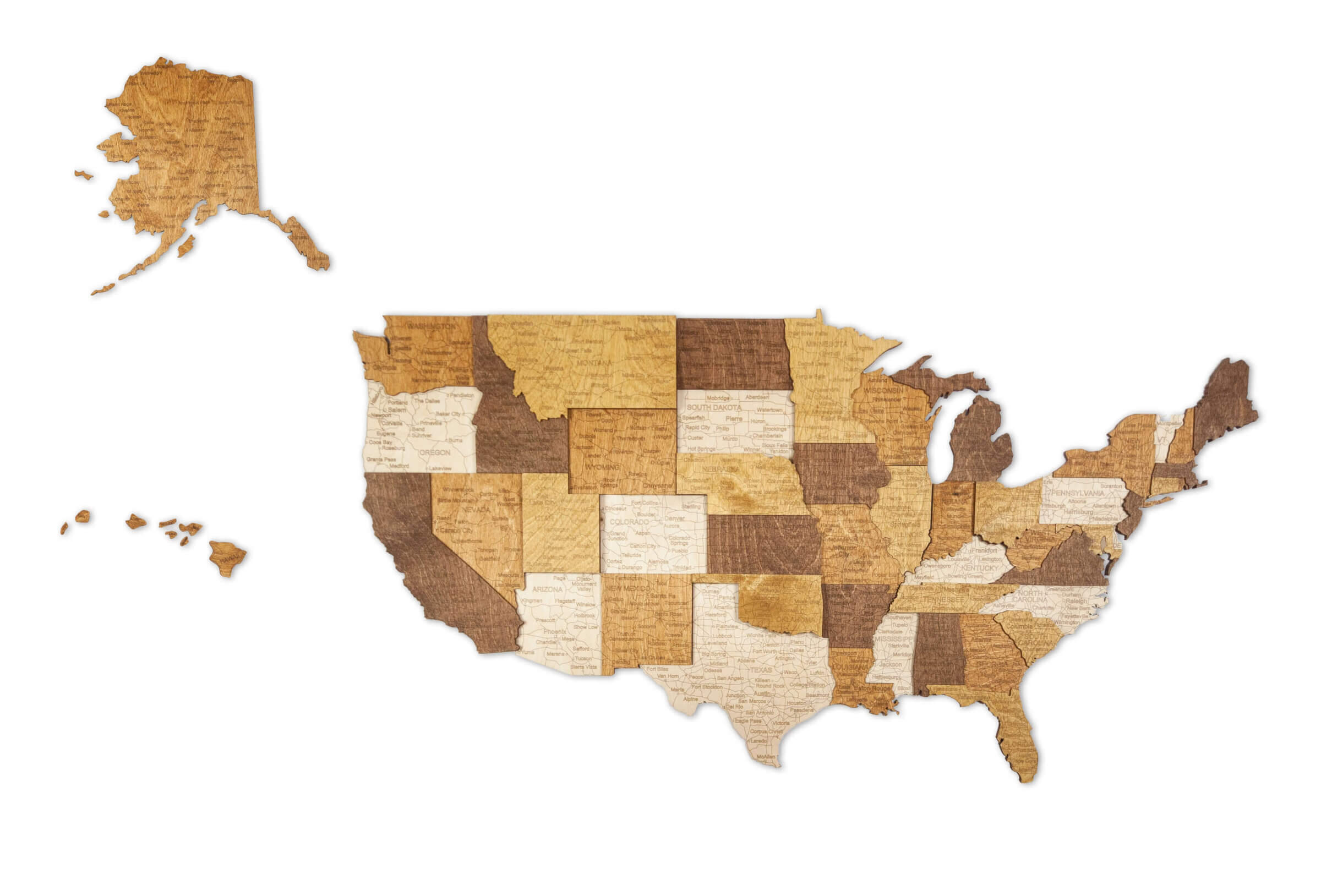 Carte 3D des États-Unis en bois