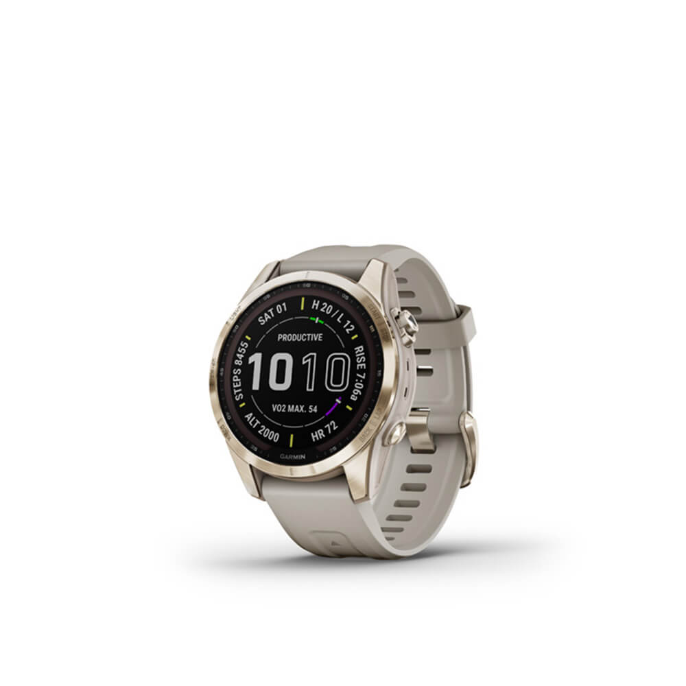 Garmin fenix 7S Sapphire Solar, Cream Gold Titanium, Light Sand Band