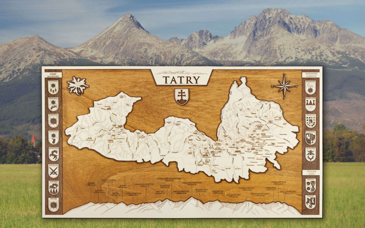 Carte encadrée en bois des Tatras